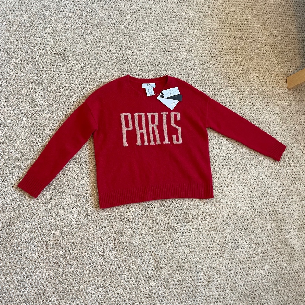 Magaschoni NWT red 100% cashmere sweater "Paris", size Small, can fit Medium